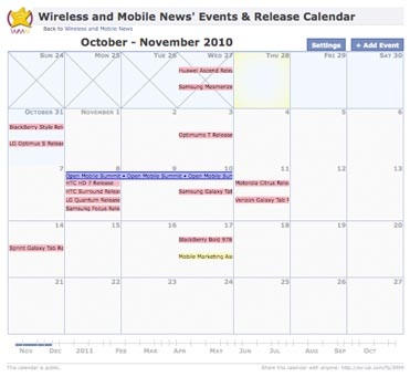 Wireless and Mobile News’ New Event & Smartphone Release Calendar on Facebook
