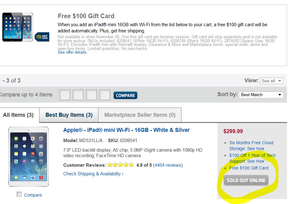 Pre Black Friday Best Buy iPad mini 100 Gift Card Deal Wireless and