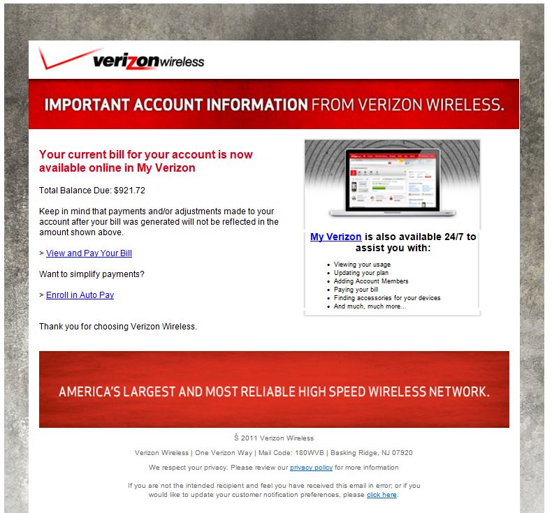 Avoid this Verizon Wireless Phishing Scam wAccountNotfiy Not